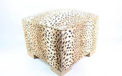 Faux Leopard Print Upholstered Art Deco Ottoman