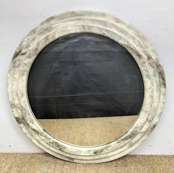Faux Marble Painted Framed Round Wall Mirror. Modernist
