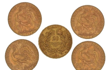 Five gold coins of 20 FF