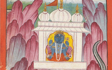 Five paintings depicting Hindu deities Rajasthan, in a folk style,...