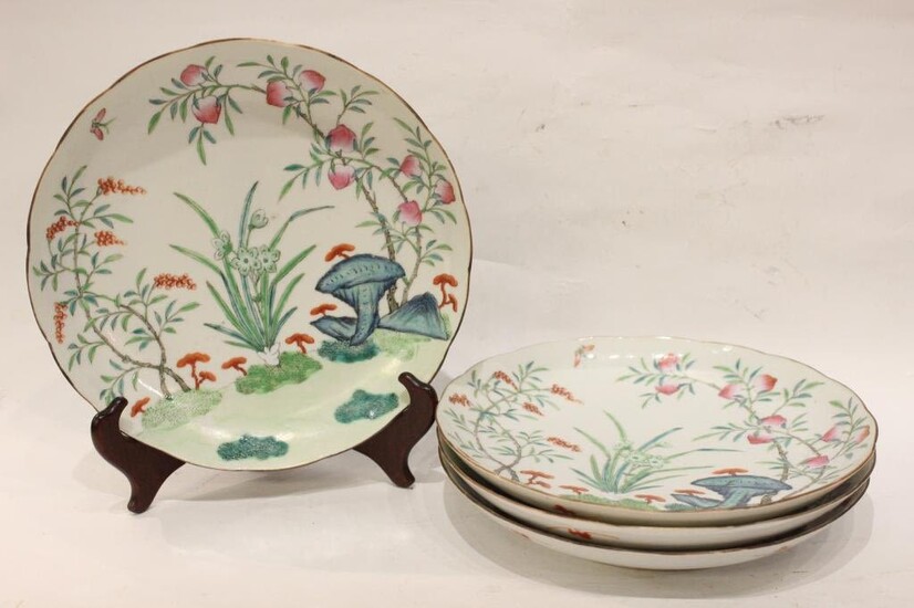 Four Chinese Famille Rose Porcelain Plates