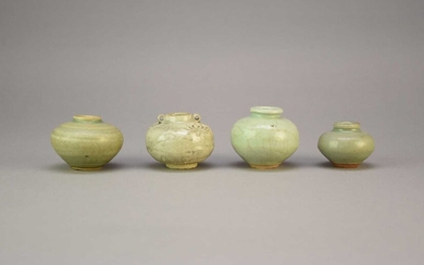 Four Chinese celadon glazed jarlets, Song Dynasty