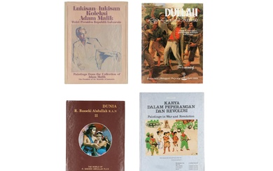 Four books: 'Dullah, paintings in war and revolution', 'Dullah, raja realisme Indonesia', 'Paintings from the collection of Adam Malik' and 'Dunia, Raden Basoeki Abdullah R.A.N. II'.