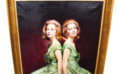 Framed Molly Guion Twins Portrait Oil Painting