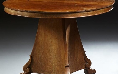 French Empire Carved Walnut Center Table, c. 1840, the