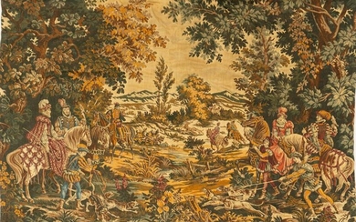 French Flanders Needlepoint Tapestry, Hunting Scene