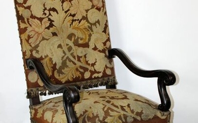 French Louis XIII style walnut armchair with tapestry