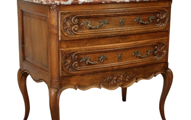 French Louis XV style 2 drawer commode with marble top