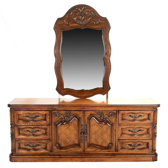 French Provincial Style Oak Mirrored Sideboard.