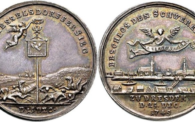 Friedrich August II. 1733-1763, Medaille 1745 (unsigniert; Stempel von Georg...