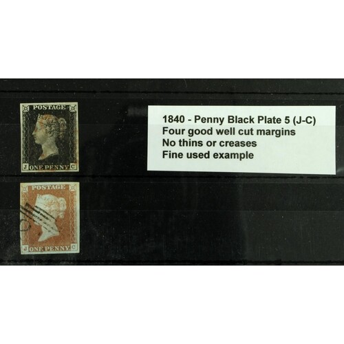GB - 1840 Penny Black Plate 5 (J-C) four good well cut margi...