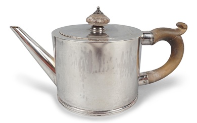 GEORGE III SILVER CRESTED DRUM-FORM TEAPOT, LONDON 1774, MAKER'S MARK OF DI