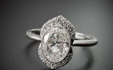 GIA-Certified 1.5 ct Oval Diamond Engagement Ring, Vintage-Styled Unique Luxury Jewelry