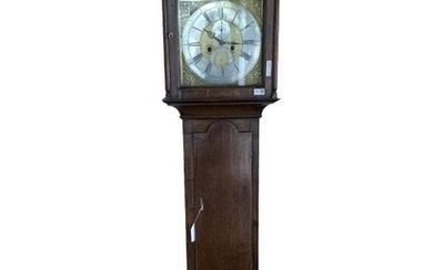 George III oak longcase clock, the brass dial with...