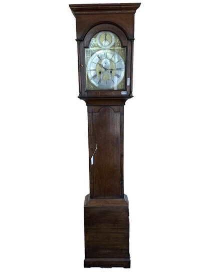 George III oak longcase clock, the brass dial with...