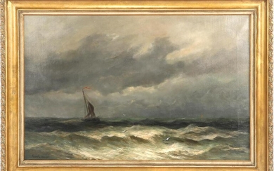 Gerard van der Laan (1844-1915) , Sailboat on raging