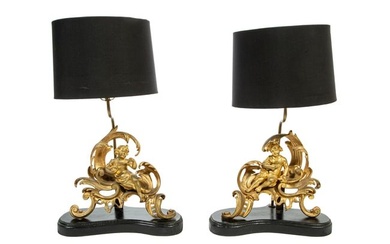 Gilt Bronze Figural Chenets Mounted as Lamps