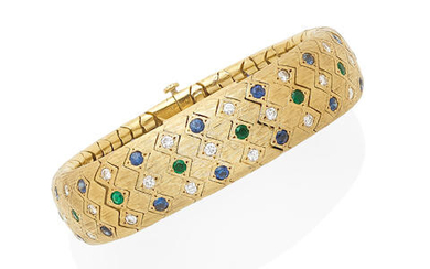 Gold, Emerald, Sapphire and Diamond Bracelet Watch