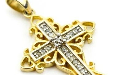 Gold Over Sterling Pave Diamond Set Cross Pendant