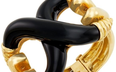Gold and Black Onyx Bangle Bracelet