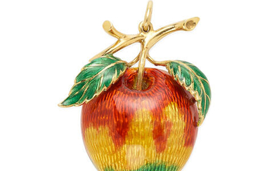 Gold and Enamel Apple Pendant