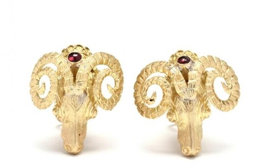 Gold and Gem-Set Ram's Head Motif Earrings