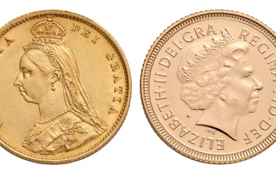 Golden Jubilee Half Sovereign Set; 2 coin set comprising; Victoria,...