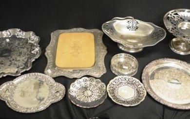 Group vintage silver plate tableware pieces