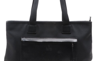 Gucci Front-Pocket Zip Tote Bag in Black Nylon Canvas and Leather