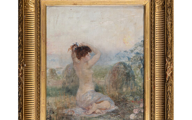 HENRY-EUGNE DELACROIX (1845-1930) FEMME AJUSTANT SES CHEVEUX Huile sur toile...