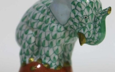 HEREND PORCELAIN HAND PAINTED ELEPHANT ON A BALL