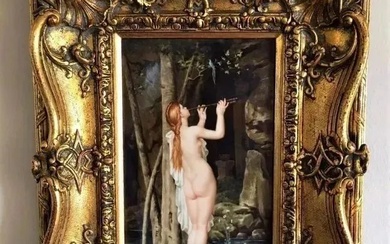 HORTRENSE RICHARD French (1860-1940 ) Oil on Porcelain NUDE Circa 1890 signed PLAQUE