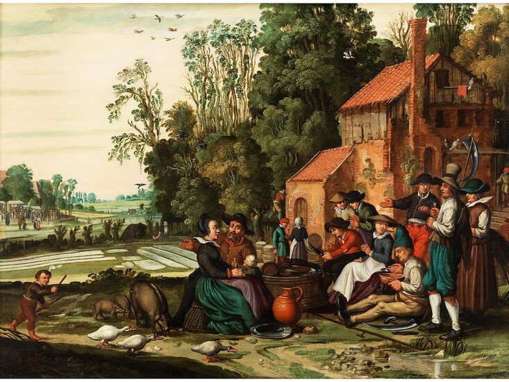 Haarlemer Meister des 17. Jahrhunderts, LÄNDLICHES FEIERABENDTREFFEN VOR EINER WIRTSHAUSHERBERGE