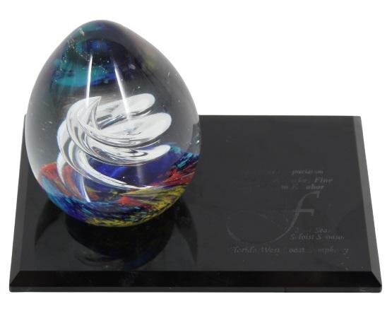 Hand-Blown Glass Egg on Black Stand