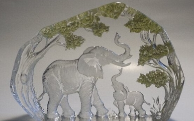 Hand Engraved Crystal Glass Paperweight Elephant
