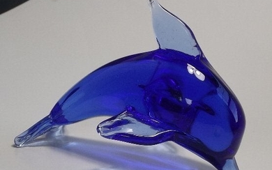 Hand-made Cobalt Blue Glass Dolphin Figurine
