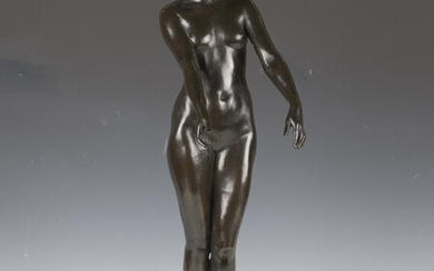 Harold Parker - an early 20th century brown patinated cast bronze figure of a nude sleepwalking maid