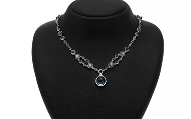 NOT SOLD. Hartmann's: A topaz, moonstone and diamond necklace set with numerous topaz and moonstone...