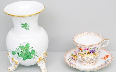 Herend Porcelain Vase & Dresden Trembleuse Cup