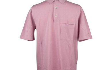 Hermes Men's Embroidered Polo Shirt Rose Clair Cotton