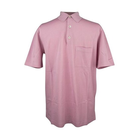 Hermes Men's Embroidered Polo Shirt Rose Clair Cotton