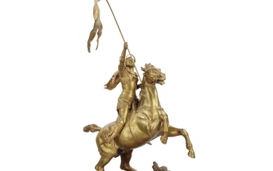 Heroic bronze of an equestrian knight.