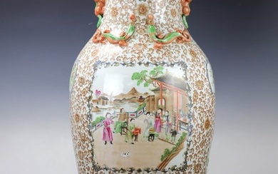Huge Chinese Export Famille Rose Vase with Wood Stand