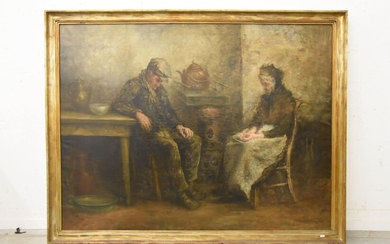 Huile sur toile signée Alexis Nys "Vieux couple assoupi" (125 x 165cm)