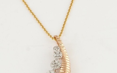 IGI Cert. 14 K Rose Gold Diamond Pendant & Earrings