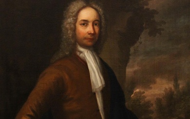 IN THE MANNER OF THOMAS BARDWELL (BRITISH, 1704-1767) PORTRAIT OF A GENTLEMAN IN A LANDSCAPE Oil on canvas: 48 x 38 1/2 in.