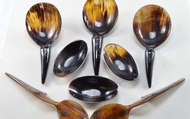 Indonesian Buffalo Horn and Silver Serving Set