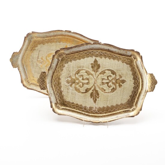 Italian Florentine Gilded and Painted Trays, Mid-20th Century