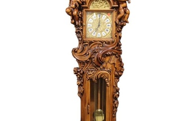 Italian cherubs wood case tall grandfather clock 2pc