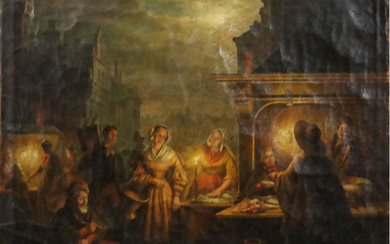 J. HAMZA: Market Scene - Oil Painting